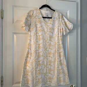 Isaac Mizrahi Cotton Eyelet Embroidered Yellow with Flutter Sleeves Fully Lined
